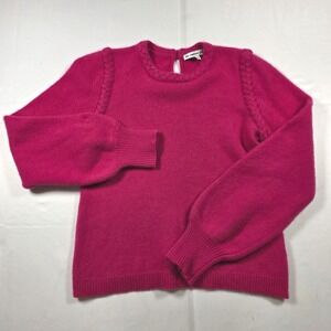 The Cashmere Project Pink Braided Trim Puff Sleeve Cashmere Sweater Small